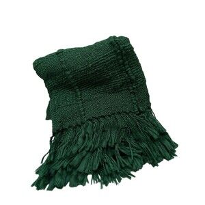 London Kaye Throw Emerald GREEN Boho Embroidered Fringe Blanket 60x50 NEW